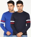 Solid Men Round Neck Blue T-Shirt  (Pack of 2)