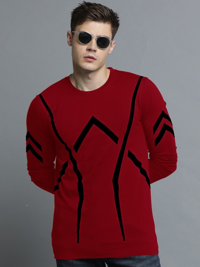 Printed Men Round Neck Black, Maroon T-Shirt