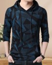 T410 Printed Men Hooded Neck Blue, Black T-Shirt
