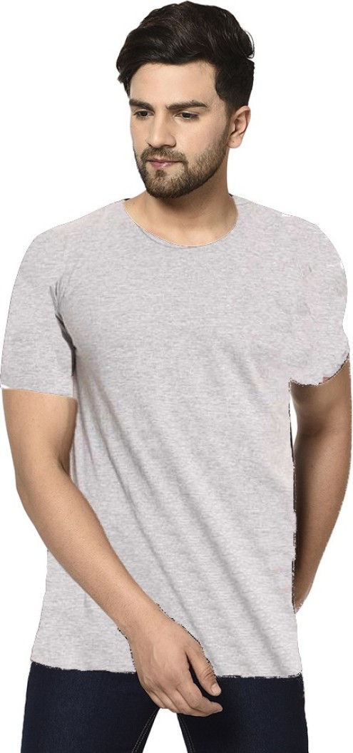 Solid Men Round Neck Grey T-Shirt
