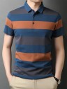 Striped Men Polo Neck Blue, Grey, Orange T-Shirt