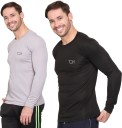 Solid Men Round Neck Black, Grey T-Shirt  (Pack of 2)