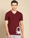 Typography Men V Neck Maroon T-Shirt