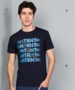 Graphic Print Men Round Neck Dark Blue T-Shirt