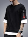 Self Design Men Round Neck Black T-Shirt