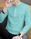Solid Men Mandarin Collar Green, White T-Shirt