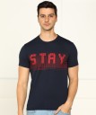 Printed Men Crew Neck Cotton Blend Dark Blue T-Shirt