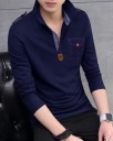 Solid Men Polo Neck Blue T-Shirt