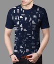 Printed Men Round Neck Blue T-Shirt