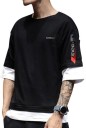 Color Block Men Round Neck Black T-Shirt