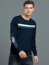 Striped Men Round Neck Dark Blue T-Shirt