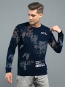 Printed Men Mandarin Collar Dark Blue, Grey T-Shirt
