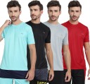 Pack of 4 Solid Men Round Neck Silver, Light Blue, Red, Black T-Shirt