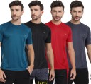 Pack of 4 Men Solid Round Neck Polyester Multicolor T-Shirt