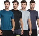 Pack of 4 Solid Men Round Neck Silver, Blue, Black, Grey T-Shirt