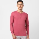 Solid Men Henley Neck Red T-Shirt
