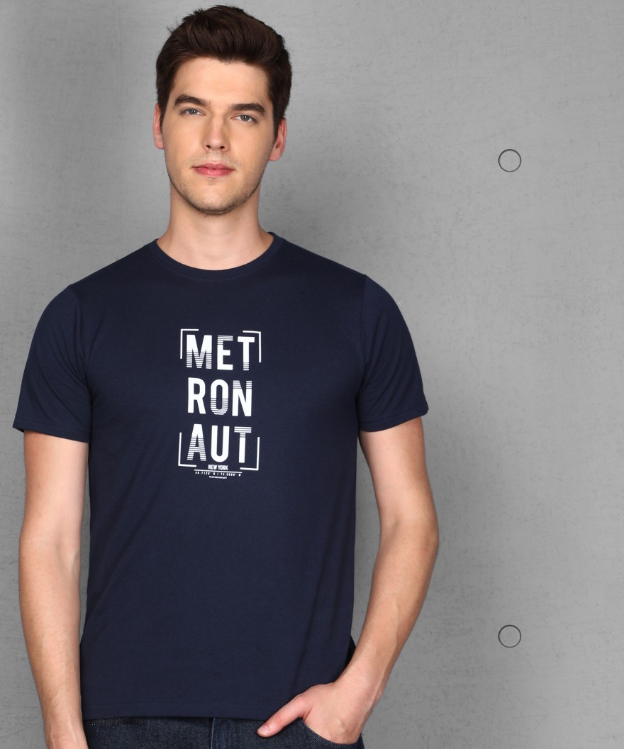 Printed Men Round Neck Dark Blue T-Shirt