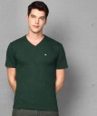 Solid Men V Neck Dark Green T-Shirt