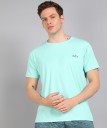 Men Solid Round Neck Light Blue T-Shirt