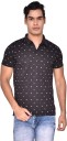 Printed Men Polo Neck Black T-Shirt