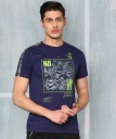 Men Printed Round Neck Cotton Blend Blue T-Shirt