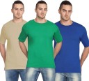 Pack of 3 Solid Men Round Neck Multicolor T-Shirt