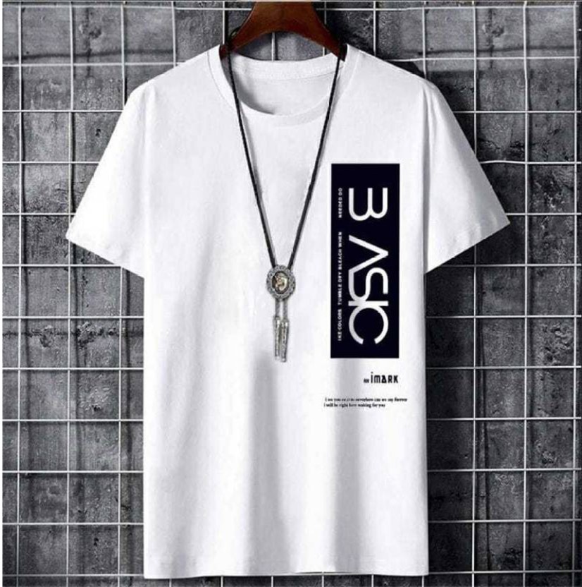 Men Solid Round Neck Cotton Blend White T-Shirt