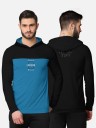 Men Printed Hooded Neck Blue T-Shirt