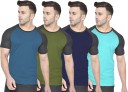 Pack of 4 Men Solid Round Neck Polyester Blue, Dark Green, Navy Blue, Light Blue T-Shirt