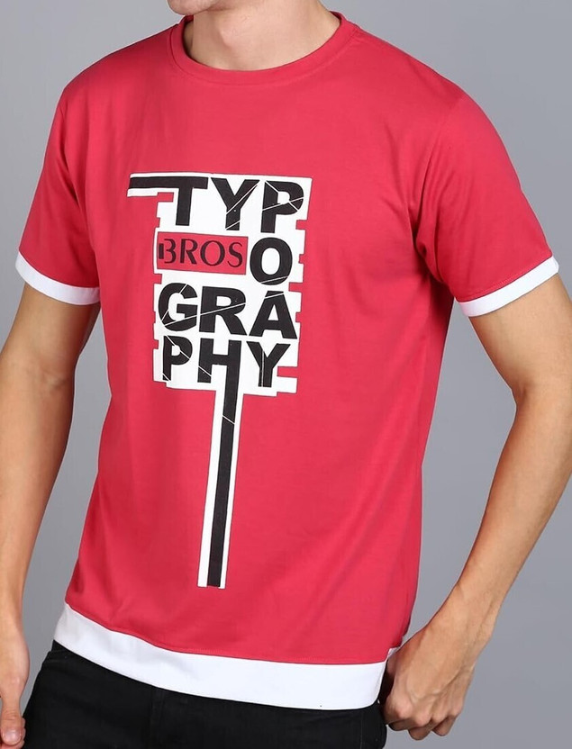 Men Graphic Print Round Neck Cotton Blend (180 gsm) Pink T-Shirt