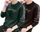 Pack of 2 Men Typography Round Neck Cotton Blend Green, Black T-Shirt