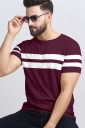 Men Striped Round Neck Cotton Blend Purple, White T-Shirt