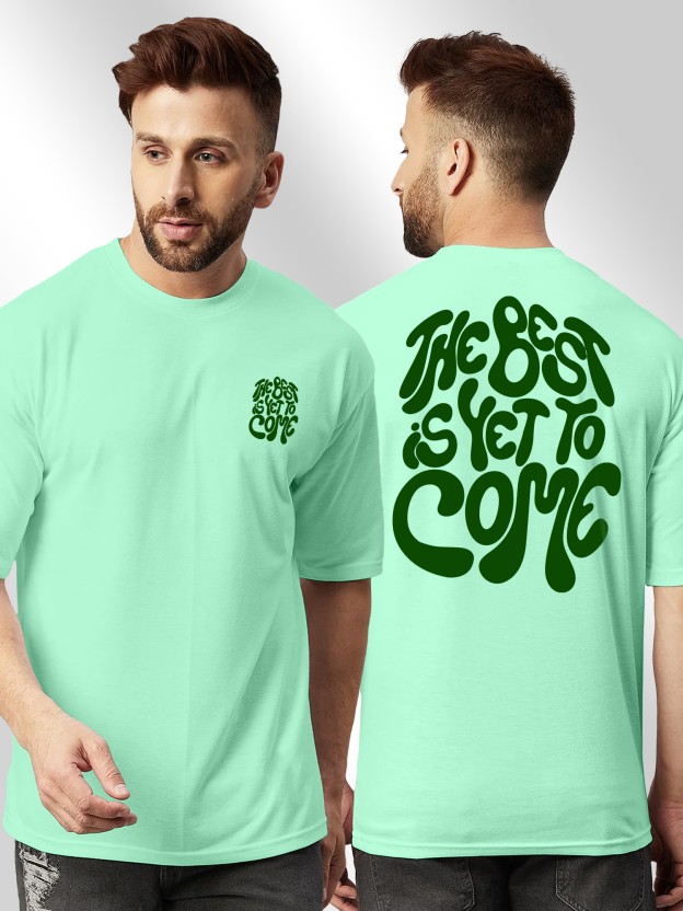 Men Typography Round Neck Cotton Blend Light Green T-Shirt