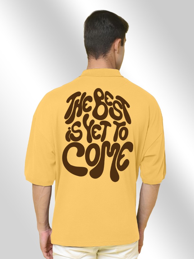 Men Printed Polo Neck Cotton Blend Yellow T-Shirt