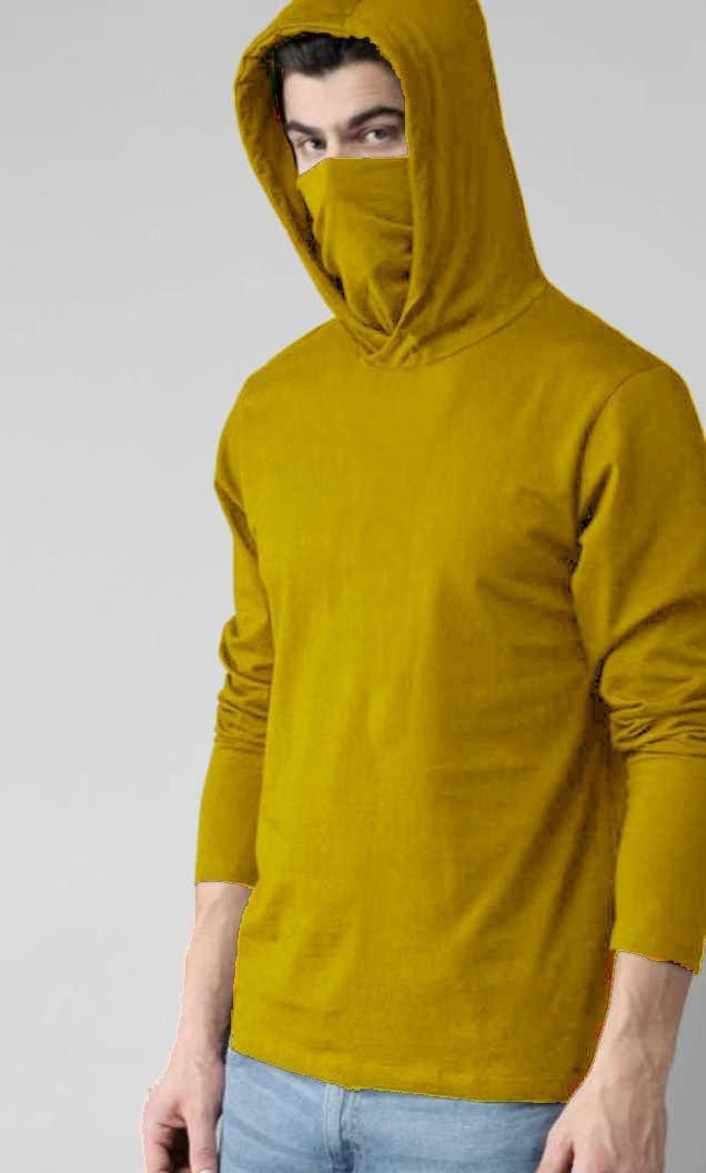 Solid Men Hooded Neck Yellow T-Shirt