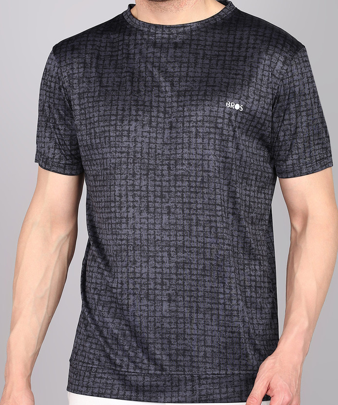 Men Self Design Round Neck Cotton Blend Grey T-Shirt