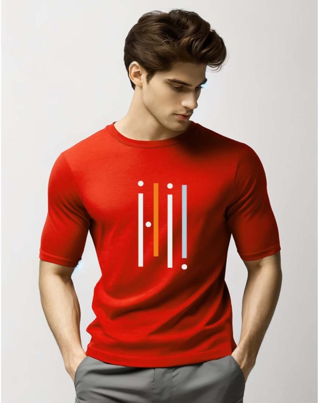 Graphic Print Men Round Neck Cotton Blend Red T-Shirt