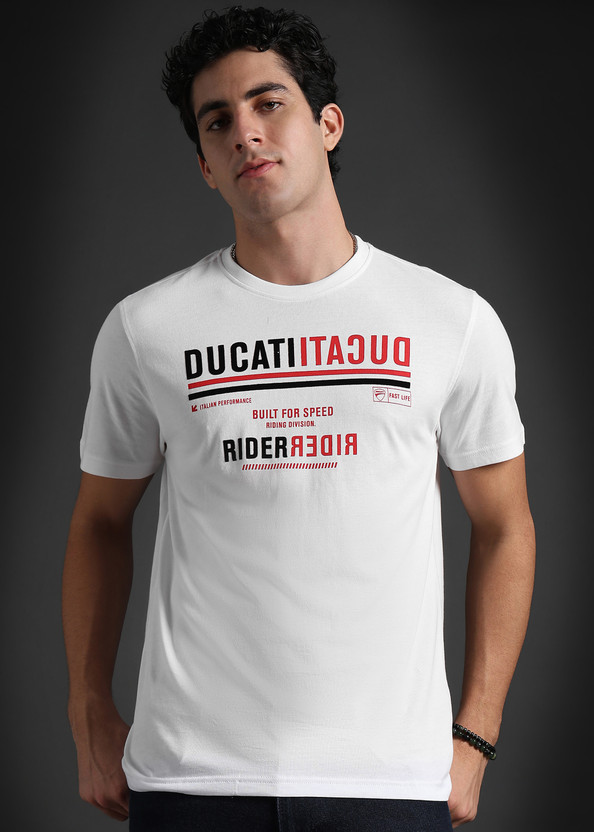 Men Printed Round Neck Pure Cotton White T-Shirt