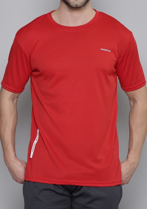 Men Typography Round Neck Polyester Red T-Shirt