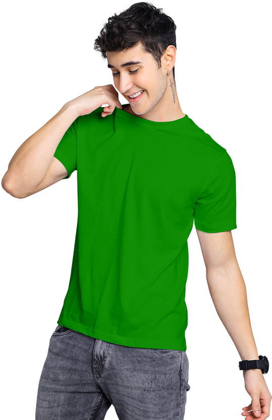 FTX - Men Solid Round Neck Polyester Dark Green T-Shirt