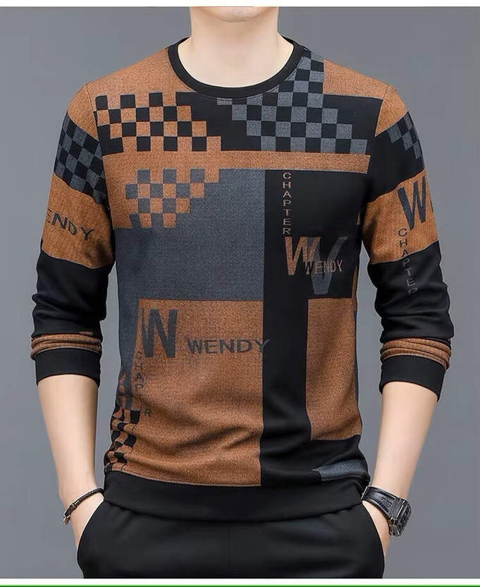 Men Printed Round Neck Polyester Multicolor T-Shirt
