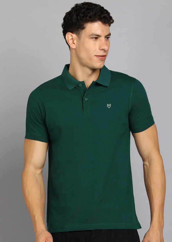 INTEGRITI - Men Solid Polo Neck Pure Cotton Dark Green T-Shirt