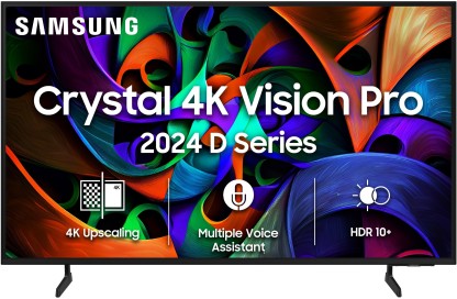 SAMSUNG New D Series Brighter Crystal 4K Vision Pro (2024 Edition) 108 cm (43 inch) Ultra HD (4K) LED Smart Tizen TV with with 4K Upscaling | Multiple Voice Assistance Remote | Purcolor | HDR 10+ | Auto Game Mode | Q-Symphony | Knox Security  (UA43DUE76AKLXL)