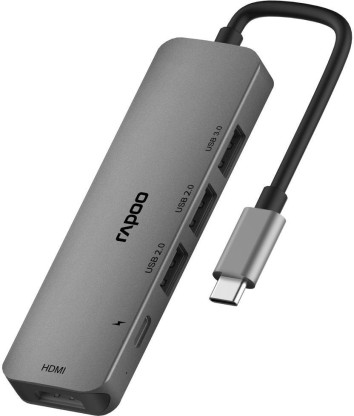RAPOO XD100C-PD Charging,5Gbps Data transfer,4K HDMI,3USB A Port- 5 in 1- C Type XD100C USB Hub  (Grey)