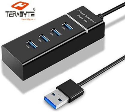 Terabyte USB HUB 3.0 4 Port USB Hub 3.0 Adapter Cable with 5Gbps Speed, Laptop, PC Computers, with Led Indication USB Hub  (Black)