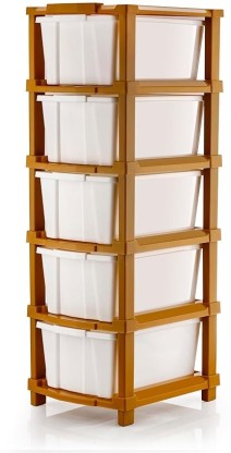 HUMBLE KART 5-XL Drawer Multipurpose Drawer Plastic Modular Chest Storage Organizer Home, Office, Parlor, School, Doctors, Home & Kids Vanity Box  (Brown)