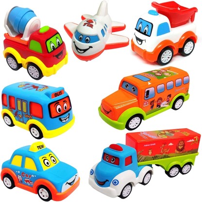 LWF Unbreakable Pull Back Texi Car Truck Bus Plane Toy for Boys girls Kids  (Multicolor, Pack of: 7)