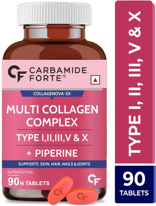 CARBAMIDE FORTE Multi collagen tablets - Peptides with all 5 Types of Collagen Powder for skin  (90 Tablets)