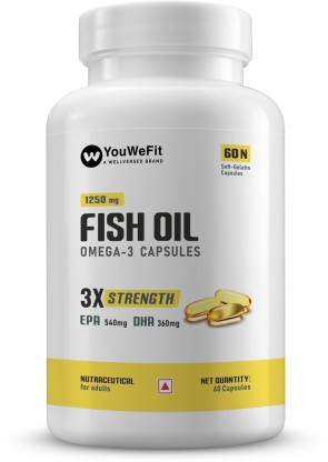 YouWeFit Omega-3 Fish Oil | 1250mg Triple Strength Fish Oil Capsules | No Fishy Burps  (60 Capsules)