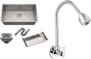 Zesta (24" X 18" X 10"Inch ) 304 GRADE HANDMADE Stainless Sink (SILVER MATT FINISH) Kitchen Sink With FLEXIBLE SINK COCK TAP WITH Waste Coupling And drain basket , Vessel Sink (SILVER) Under Counter Basin  (SILVER)